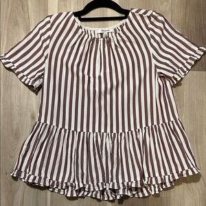 Madewell Brown and White Striped Blouse -XS